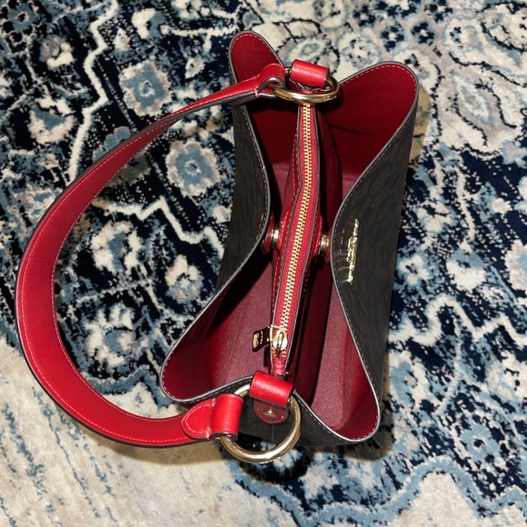 COACH 91512 TOWN BUCKET BAG IN SIGNATURE CANVAS BROWN 1941 RED - Picture 13 of 16